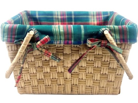 Ultimate Rectangular PE Picnic Basket with Plaid Liner and Handles